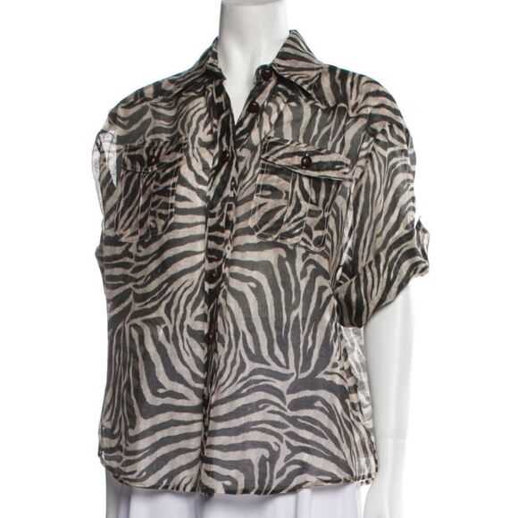 Zimmermann Corsage Safari Linen Silk Blend Animal Print Top Size 0/ US Size 4 - Picture 7 of 15